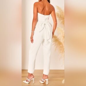 Lulus Beloved Bliss Ivory Strapless Slim Leg Bow Jumpsuit, Size Small